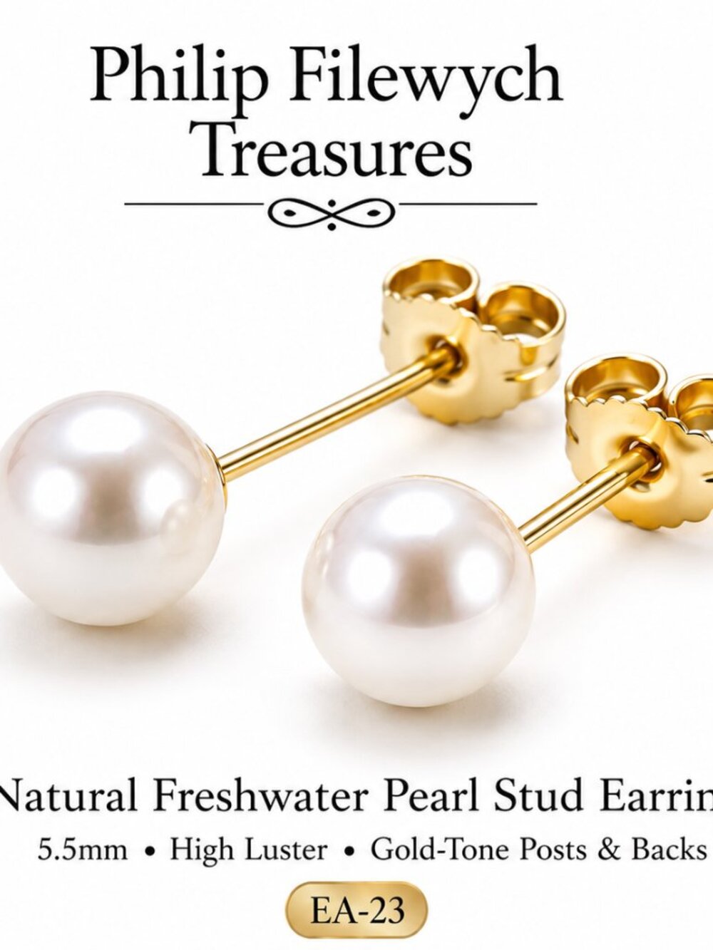 EA-23--Natural Freshwater Pearl Stud Earrings 5.5mm High Luster Gold-Tone